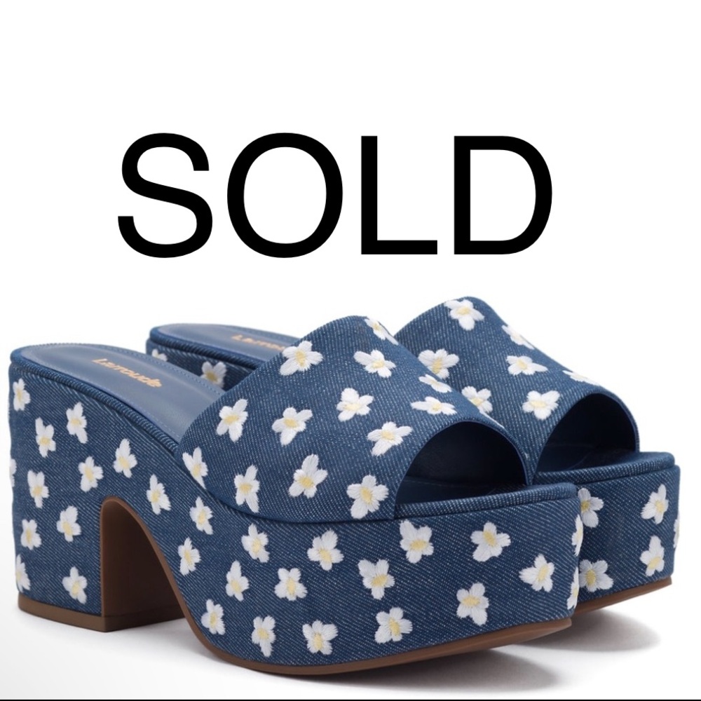 Larroude Miso Daisy Denim platform heels
